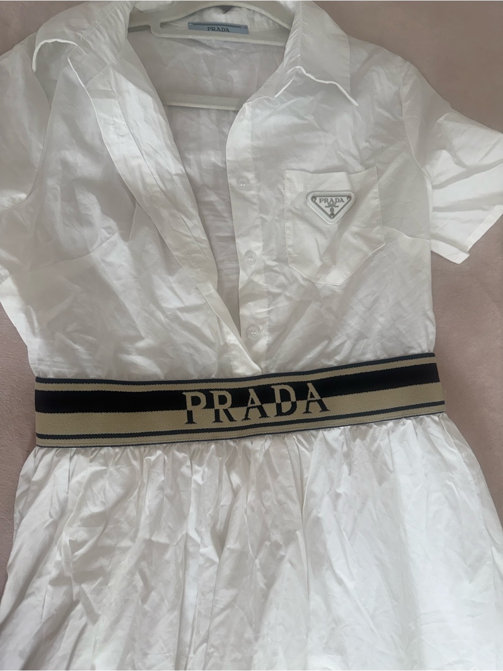 Prada White Midi Shirt Dress with Logo Waistband - Picture 4 of 7